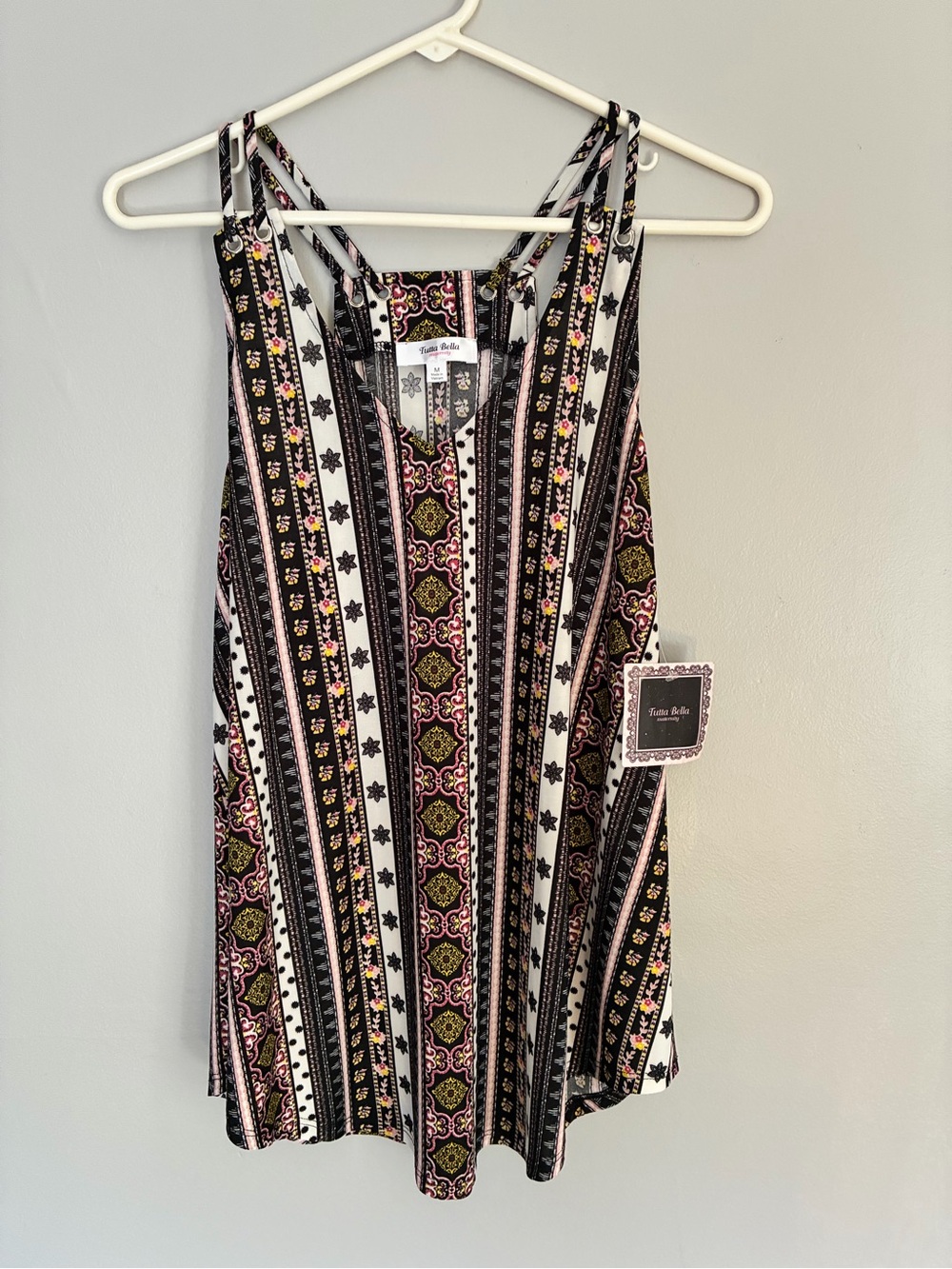 NWT Tutta Bella Boho maternity Tank with Pink and Black Pattern women’s medium